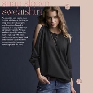 CAbi Black Snap Sleeve Sweatshirt #3686 Medium